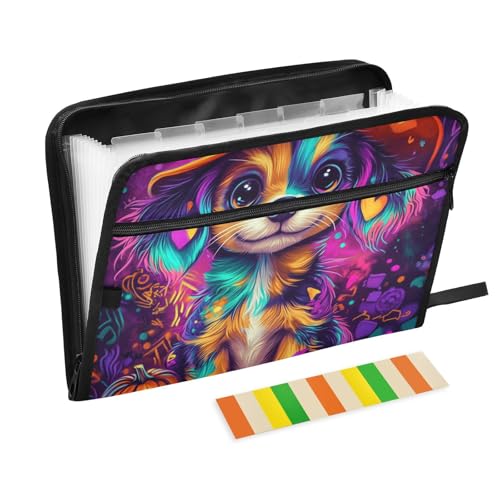 Dokumentenmappe mit süßem Halloween-Welpe, 13 Taschen, A4, Briefgröße mit Reißverschluss, für Papierordner von WDdZzyy