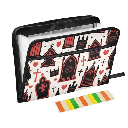Dokumentenmappen, Gothic, Rot und Schwarz, Halloween, Sarg, 13 Taschen, A4, Briefgröße mit Reißverschluss, für Aktenhalter von WDdZzyy