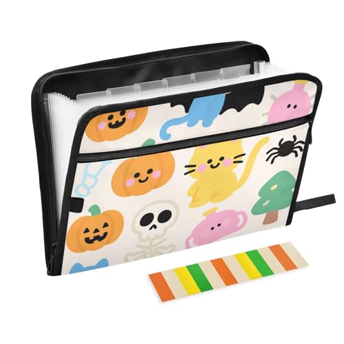 Erweiterbare Dokumentenhüllen, Halloween, Kürbiskatzen, 13 Fächer, A4, Briefgröße mit Reißverschluss, für Dokumentenmappe, Orange von WDdZzyy