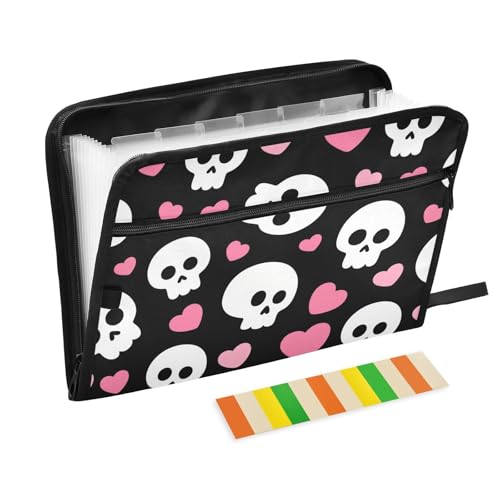 Fächermappe, Halloween, weiß, Totenkopf-Herz, 13 Taschen, A4, Briefgröße mit Reißverschluss, für große Aktenordner Fächermappe, Halloween, weiß, Totenkopf-Herz, 13 Taschen, A4, Briefgröße mit Reißverschluss, für große Aktenordner von WDdZzyy