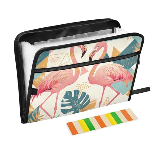Fächermappe, geometrische Flamingos, 13 Fächer, A4, Briefgröße mit Reißverschluss, für entsprechende Aktenordner von WDdZzyy