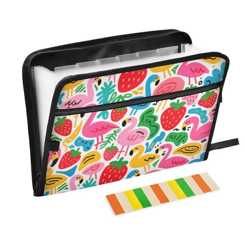 Fächermappe Erdbeer-Flamingo, 13 Fächer, A4, Briefgröße mit Reißverschluss, für Ordner mit Tasche, Rosa Fächermappe Erdbeer-Flamingo, 13 Fächer, A4, Briefgröße mit Reißverschluss, für Ordner mit Tasche, Rosa von WDdZzyy