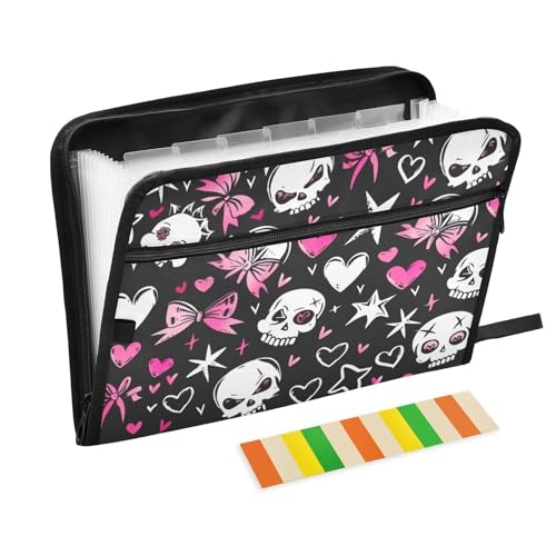 Fächermappe "Happy Halloween", weiß, mit Totenkopf-Schleife, 13 Fächer, A4, Briefgröße mit Reißverschluss, für Dokumentenmappe, Fächermappe von WDdZzyy
