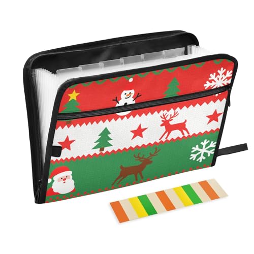 Fächermappe "Merry Christmas", Kunststoff, 13 Fächer, A4, Briefgröße mit Reißverschluss, für Ordner mit Trennwänden, Grün von WDdZzyy