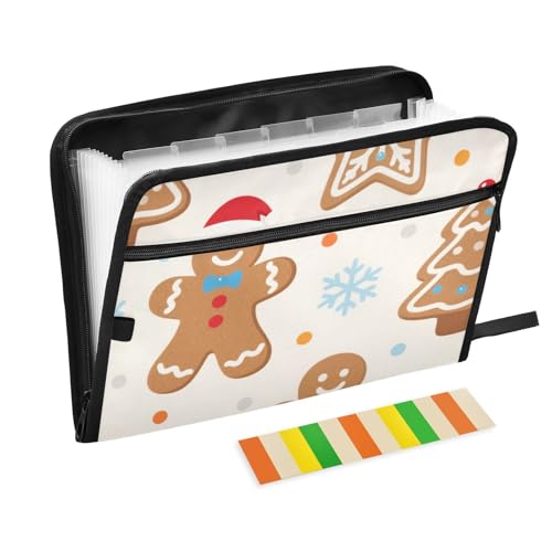 Fächermappe "Merry Christmas", Lebkuchenmotiv, 13 Fächer, A4, Briefgröße mit Reißverschluss, für breite Aktenordner, Braun Fächermappe "Merry Christmas", Lebkuchenmotiv, 13 Fächer, A4, Briefgröße mit Reißverschluss, für breite Aktenordner, Braun von WDdZzyy