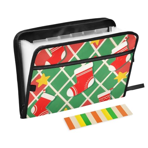 Fächermappe "Merry Christmas" mit rotem und grünem Karomuster, 13 Fächer, A4, Briefgröße mit Reißverschluss, für Papier-Fächermappe von WDdZzyy