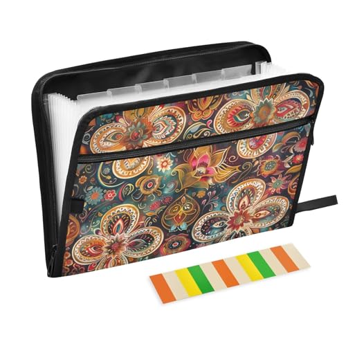 Fächermappe im Vintage-Stil, Bohemian-Blumen, Paisleymappe, mit Etiketten, 13 Taschen, A4, Briefgröße mit Reißverschluss, für Organizer, Fächermappe Fächermappe im Vintage-Stil, Bohemian-Blumen, Paisleymappe, mit Etiketten, 13 Taschen, A4, Briefgröße mit Reißverschluss, für Organizer, Fächermappe von WDdZzyy