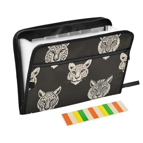 Fächermappe mit 13 Fächern, A4, mit Reißverschluss, Schwarz, Tribal Tigers Leopard von WDdZzyy