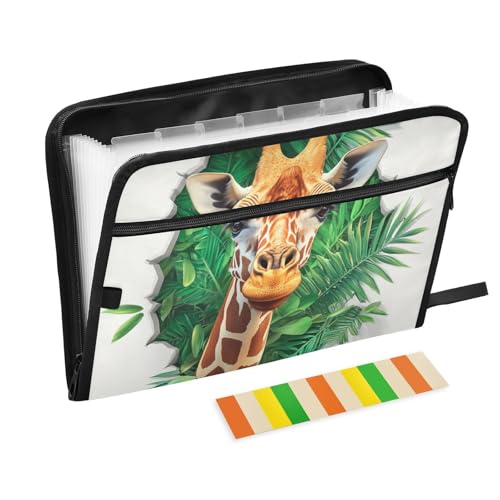 Fächermappe mit 3D-Lochung, Kunststoff, Giraffe, 13 Fächer, A4, Briefgröße mit Reißverschluss, für Aktenordner, Weiß Fächermappe mit 3D-Lochung, Kunststoff, Giraffe, 13 Fächer, A4, Briefgröße mit Reißverschluss, für Aktenordner, Weiß von WDdZzyy