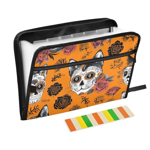 Fächermappe mit Gothic-Skelett-Katze, 13 Fächer, A4, Briefgröße mit Reißverschluss, für Dokumentenmappe von WDdZzyy