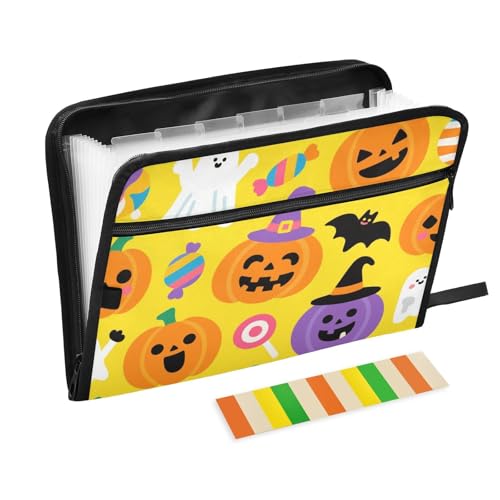 Fächermappe mit Halloween-Kürbis-Motiv, 13 Fächer, A4, Briefgröße mit Reißverschluss, für erweiterbare Hängemappen, Orange Fächermappe mit Halloween-Kürbis-Motiv, 13 Fächer, A4, Briefgröße mit Reißverschluss, für erweiterbare Hängemappen, Orange von WDdZzyy