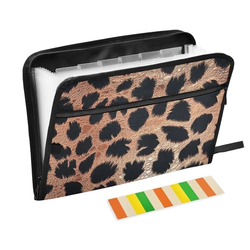Fächermappe mit Leopardenmuster, 13 Fächer, A4, Briefgröße mit Reißverschluss, für Dokumentenmappe, Roségold von WDdZzyy