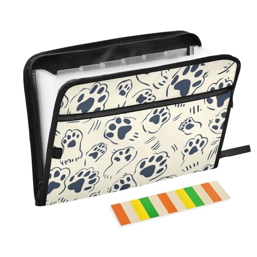 Fächermappe mit Tier- und Katzenpfotenabdruck, 13 Fächer, A4, Briefgröße, mit Reißverschluss, für Quittungen, Organizer, Schwarz / Beige Fächermappe mit Tier- und Katzenpfotenabdruck, 13 Fächer, A4, Briefgröße, mit Reißverschluss, für Quittungen, Organizer, Schwarz / Beige von WDdZzyy