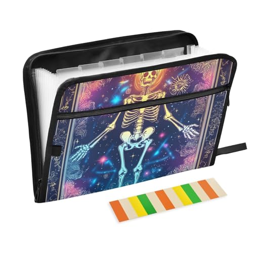 Fächermappe mit mexikanischem Skelett-Tarot, 13 Fächer, A4, Briefgröße mit Reißverschluss, für Quittungen, Organizer von WDdZzyy