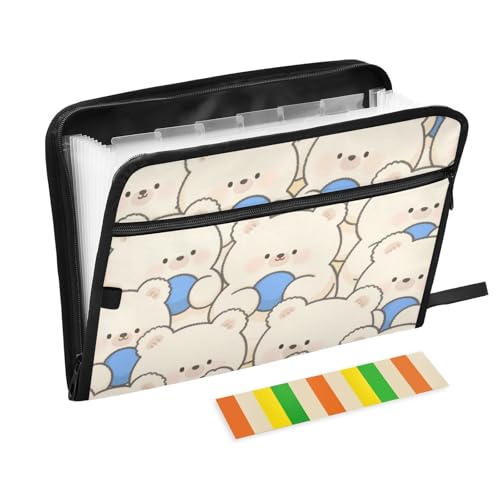 Fächermappe mit niedlichem Cartoon-Bär-Motiv, Kunststoff, 13 Fächer, A4, Briefgröße, mit Reißverschluss, für erweiterbare Hängemappen, Beige Fächermappe mit niedlichem Cartoon-Bär-Motiv, Kunststoff, 13 Fächer, A4, Briefgröße, mit Reißverschluss, für erweiterbare Hängemappen, Beige von WDdZzyy