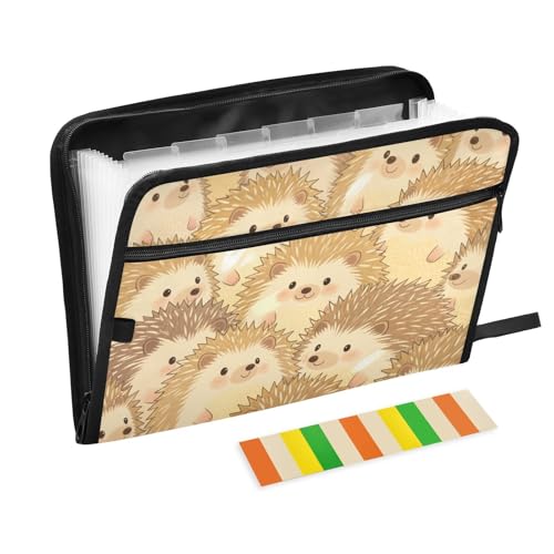 Fächermappe mit niedlichem Cartoon-Igel, Beige, 13 Fächer, A4, Briefgröße mit Reißverschluss, für Dokumentenmappe, Fächermappe von WDdZzyy