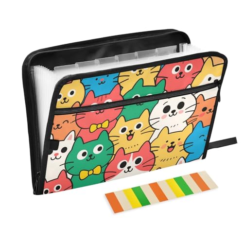 Fächermappe mit niedlichem Cartoon-Katzen-Motiv, 13 Fächer, A4, Briefgröße mit Reißverschluss, für Organizer, Aktenordner Fächermappe mit niedlichem Cartoon-Katzen-Motiv, 13 Fächer, A4, Briefgröße mit Reißverschluss, für Organizer, Aktenordner von WDdZzyy