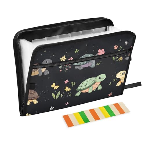 Fächermappe mit niedlichem Schildkrötenmuster, 13 Fächer, A4, Briefgröße mit Reißverschluss, für Organizer, mit Taschen, Schwarz Fächermappe mit niedlichem Schildkrötenmuster, 13 Fächer, A4, Briefgröße mit Reißverschluss, für Organizer, mit Taschen, Schwarz von WDdZzyy