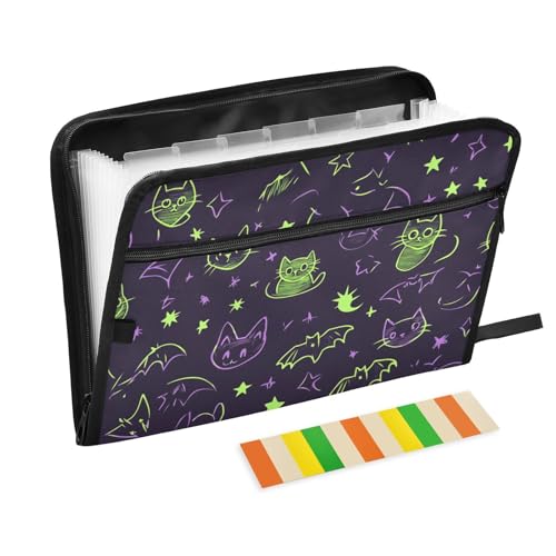 Fächermappe mit süßer Katze, neongrün, pastellfarben, Gothic-inspiriert, 13 Fächer, A4, Briefgröße mit Reißverschluss, für Aktenordner, Organizer Fächermappe mit süßer Katze, neongrün, pastellfarben, Gothic-inspiriert, 13 Fächer, A4, Briefgröße mit Reißverschluss, für Aktenordner, Organizer von WDdZzyy