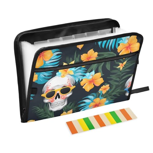 Fächermappe mit tropischen Blumen und Totenköpfen, 13 Taschen, A4, Briefgröße mit Reißverschluss, für Bürobedarf Fächermappe mit tropischen Blumen und Totenköpfen, 13 Taschen, A4, Briefgröße mit Reißverschluss, für Bürobedarf von WDdZzyy