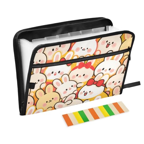 Fächermappen, Motiv: niedliches Cartoon-Kaninchen, Orange, 13 Fächer, A4, Briefgröße, mit Reißverschluss, für Business Fächermappen, Motiv: niedliches Cartoon-Kaninchen, Orange, 13 Fächer, A4, Briefgröße, mit Reißverschluss, für Business von WDdZzyy