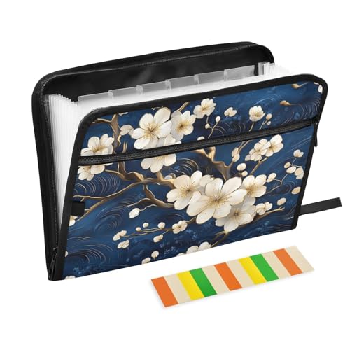 Fächermappen, Retro, romantisch, Blume, erweiterbar, 13 Fächer, A4, Briefgröße mit Reißverschluss, Blau und Gold von WDdZzyy