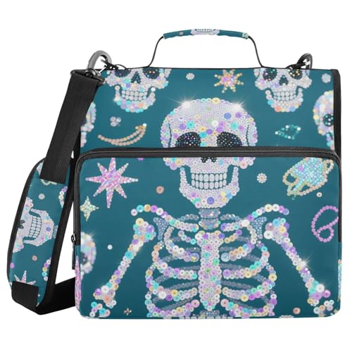 Falsche Pailletten, Glitzer, blauer Totenkopf, 3,8 cm, 3 Ringe, Schule, Reißverschluss, Ordner mit Riemen, mehrere Taschen, Dokumentenmappe für Büro, Schule Falsche Pailletten, Glitzer, blauer Totenkopf, 3,8 cm, 3 Ringe, Schule, Reißverschluss, Ordner mit Riemen, mehrere Taschen, Dokumentenmappe für Büro, Schule von WDdZzyy