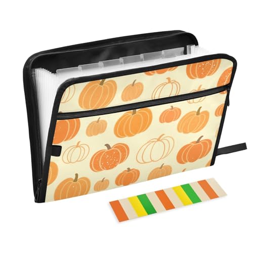 Falsche Pailletten, Kürbisgelb, Herbstordner mit Trennblättern, 13 Taschen, A4, Briefgröße mit Reißverschluss, für Dokumentenmappe, Fächermappe von WDdZzyy