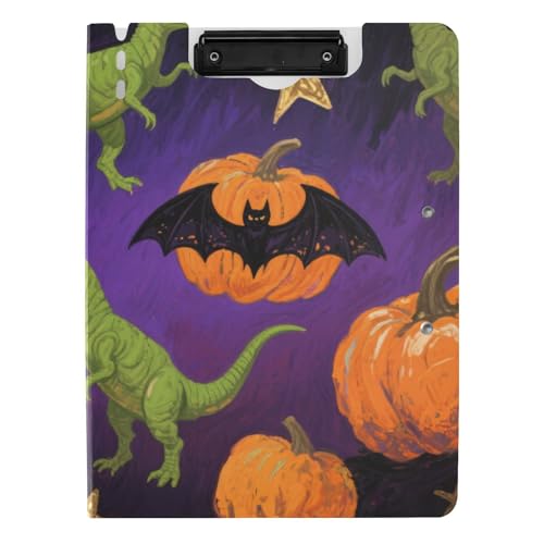 Faltbare Klemmbretter Orange Böse Halloween Dinosaurier A4 Klemmbrett Binderfolio Doppelte Metallclips Stifthalter Büro Klemmbrett mit Abdeckung von WDdZzyy