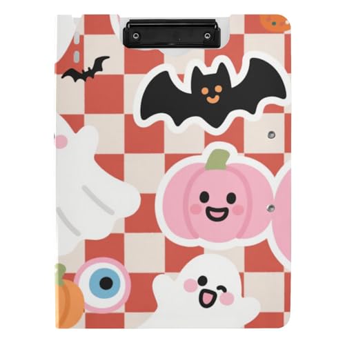 Faltbare Klemmbretter Pink Halloween Kürbis A4 Klemmbrett Folio Doppelclips Stifthalter Schule Klemmbrett mit Abdeckung von WDdZzyy