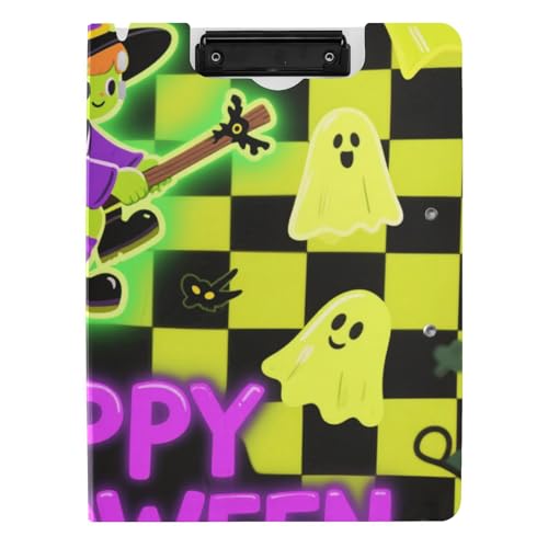 Faltbares Klemmbrett, fluoreszierend, grün, kariert, Halloween-Hexe, A4, Klemmbrett, Folio-Ordner, doppelte Metallklammern, Stifthalter, Schulklemmbrett mit Abdeckung Faltbares Klemmbrett, fluoreszierend, grün, kariert, Halloween-Hexe, A4, Klemmbrett, Folio-Ordner, doppelte Metallklammern, Stifthalter, Schulklemmbrett mit Abdeckung von WDdZzyy