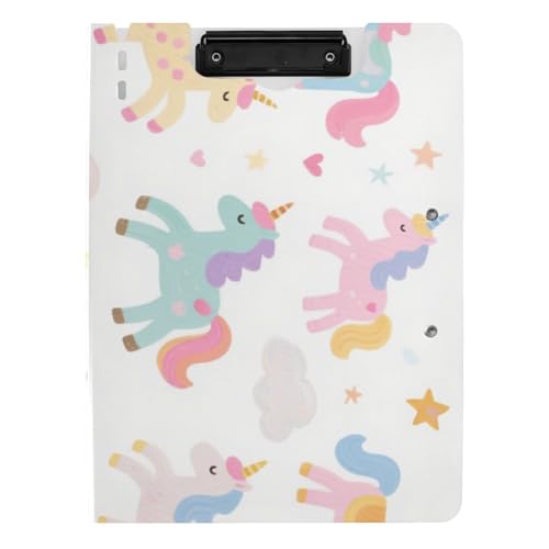 Faltbares Klemmbrett, niedliches Cartoon- und bunte Einhörner, A4-Klemmbrett, Padfolio, zwei Metall-Clips, Stifthalter, Still-Clipboard mit festem Einband Faltbares Klemmbrett, niedliches Cartoon- und bunte Einhörner, A4-Klemmbrett, Padfolio, zwei Metall-Clips, Stifthalter, Still-Clipboard mit festem Einband von WDdZzyy