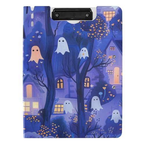 Faltbares Klemmbrett Halloween Dörfer Blau Illustration Schnitt A4 Klemmbrett mit Ordner Horizontal und Vertikal Doppelclips Büro Klemmbrett mit Abdeckung von WDdZzyy