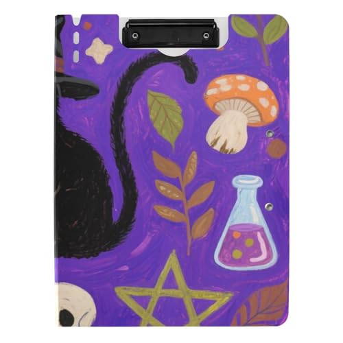 Faltbares Klemmbrett Halloween Schwarz Katze Schädel A4 Klemmbrett Binderfolio Doppelte Metallclips Stifthalter Still-Clipboard mit Abdeckung von WDdZzyy