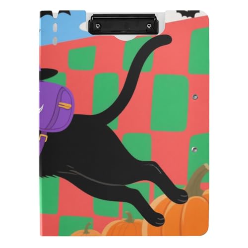 Faltbares Klemmbrett Halloween schwarze Katzen A4 Klemmbrett Binderfolio Doppelclips Stifthalter Still-Clipboard mit Abdeckung von WDdZzyy