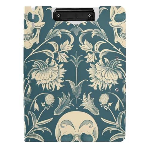 Faltbares Klemmbrett William Morris Totenkopf Blaugrün A4 Klemmbrett Folio Binder Doppelte Metallclips Stifthalter Büro Klemmbrett mit Abdeckung von WDdZzyy