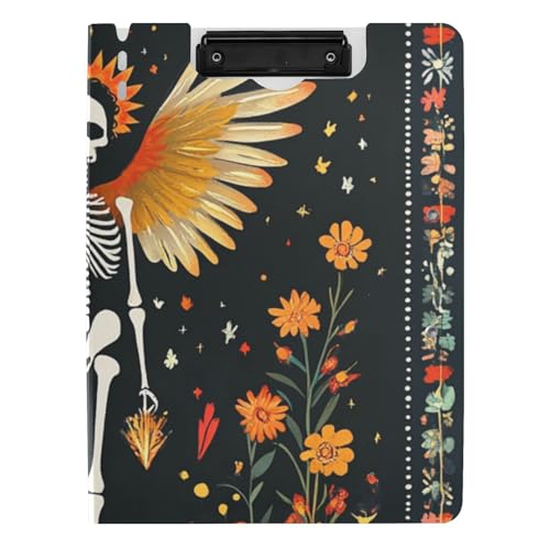 Faltbares Klemmbrett im Boho-Stil, Skelett-Blume, A4, Klemmbrett, horizontal, vertikal, Doppel-Clips, Still-Clipboard mit festem Einband Faltbares Klemmbrett im Boho-Stil, Skelett-Blume, A4, Klemmbrett, horizontal, vertikal, Doppel-Clips, Still-Clipboard mit festem Einband von WDdZzyy