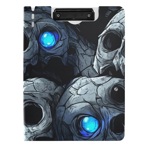 Faltbares Klemmbrett mit Aufbewahrung, Hunde-Schädel, blaues Neon-Auge, A4-Klemmbrett, Folio-Ordner, zwei Metall-Clips, Stifthalter, Schul-Klemmbrett mit Abdeckung Faltbares Klemmbrett mit Aufbewahrung, Hunde-Schädel, blaues Neon-Auge, A4-Klemmbrett, Folio-Ordner, zwei Metall-Clips, Stifthalter, Schul-Klemmbrett mit Abdeckung von WDdZzyy