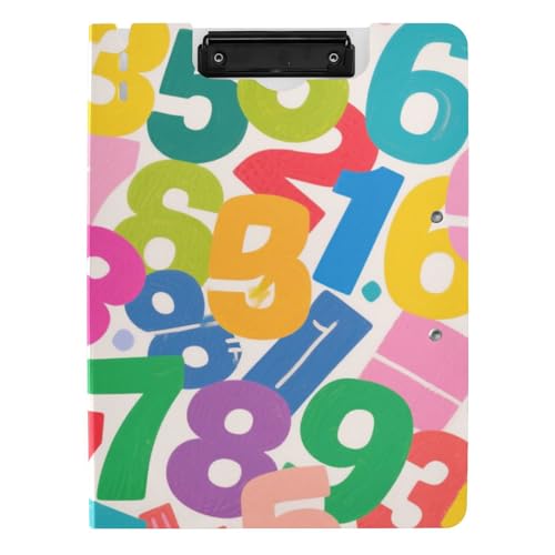 Faltbares Klemmbrett mit Aufbewahrung, farbige Cartoon-Zahlen, A4-Klemmbrett mit Padfolio, doppelte Metall-Clips, Stifthalter, Schul-Klemmbrett mit Abdeckung von WDdZzyy