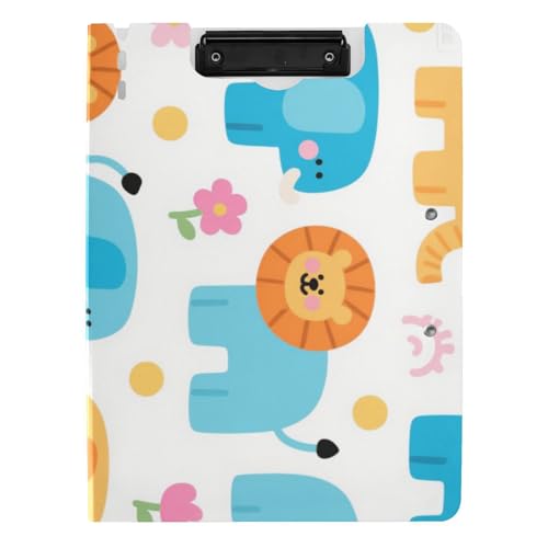 Faltbares Klemmbrett mit niedlichem Cartoon-Elefant und Löwe, A4-Klemmbrett mit Padfolio, Doppel-Clips, Stifthalter, Schulklemmbrett mit Abdeckung Faltbares Klemmbrett mit niedlichem Cartoon-Elefant und Löwe, A4-Klemmbrett mit Padfolio, Doppel-Clips, Stifthalter, Schulklemmbrett mit Abdeckung von WDdZzyy
