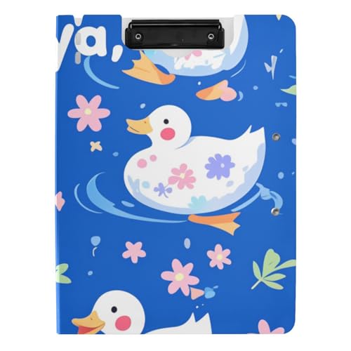 Faltbares Klemmbrett mit niedlichem Cartoon-Enten, tiefblauer Hintergrund, A4-Klemmbrett, Folio, zwei Metall-Clips, Stifthalter, Büro-Klemmbrett mit Abdeckung Faltbares Klemmbrett mit niedlichem Cartoon-Enten, tiefblauer Hintergrund, A4-Klemmbrett, Folio, zwei Metall-Clips, Stifthalter, Büro-Klemmbrett mit Abdeckung von WDdZzyy