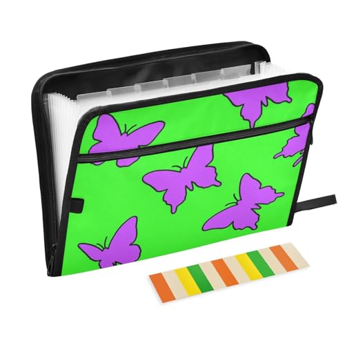 Fluoreszierender grüner Schmetterlings-Graffiti-Mappe, 13 Taschen, A4, Briefgröße mit Reißverschluss, für Organizer-Ordner Fluoreszierender grüner Schmetterlings-Graffiti-Mappe, 13 Taschen, A4, Briefgröße mit Reißverschluss, für Organizer-Ordner von WDdZzyy