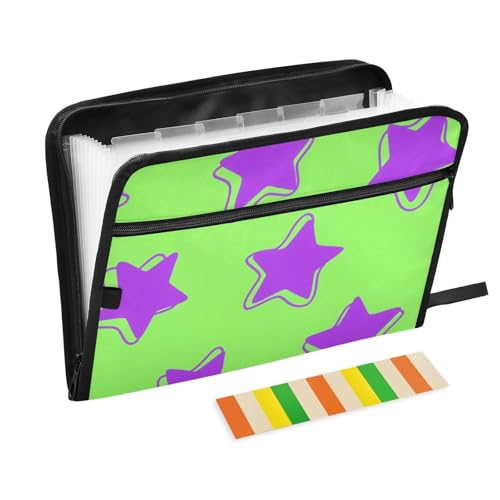 Fluoreszierender grüner Stern, Graffiti, erweiterbarer Ordner, 13 Taschen, A4, Briefgröße mit Reißverschluss, für Ordner mit Trennwänden von WDdZzyy