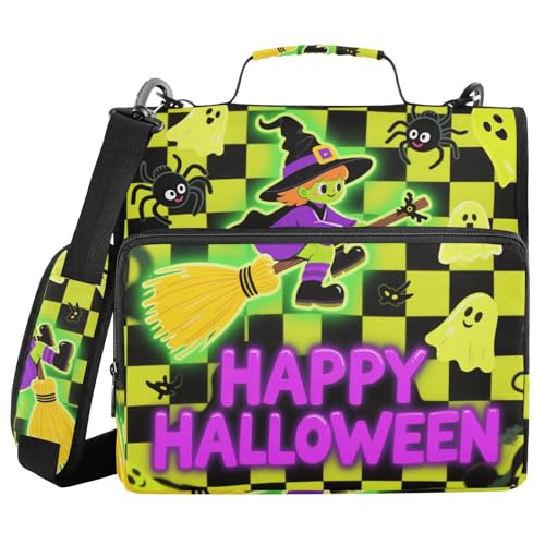 Fluoreszierendes grünes kariertes Halloween-Hexen-Mappe mit 3 Ringen, stabiler Reißverschluss, mit Gurt, Kapazität für Schule/Büro Fluoreszierendes grünes kariertes Halloween-Hexen-Mappe mit 3 Ringen, stabiler Reißverschluss, mit Gurt, Kapazität für Schule/Büro von WDdZzyy