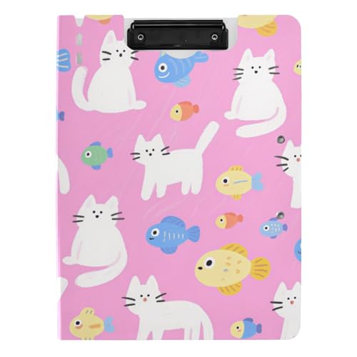 Gefaltetes Klemmbrett, Cartoon, niedliche weiße Katzen und Fische, A4-Klemmbrett, Folio-Ordner, doppelte Metall-Clips, Stifthalter, Still-Clipboard mit Abdeckung Gefaltetes Klemmbrett, Cartoon, niedliche weiße Katzen und Fische, A4-Klemmbrett, Folio-Ordner, doppelte Metall-Clips, Stifthalter, Still-Clipboard mit Abdeckung von WDdZzyy