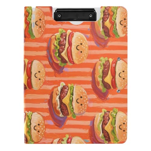 Gefaltetes Klemmbrett mit niedlichem Cartoon-Hamburger-A4-Klemmbrett, zwei Metall-Clips, Stifthalter, Büro-Klemmbrett mit Abdeckung Gefaltetes Klemmbrett mit niedlichem Cartoon-Hamburger-A4-Klemmbrett, zwei Metall-Clips, Stifthalter, Büro-Klemmbrett mit Abdeckung von WDdZzyy