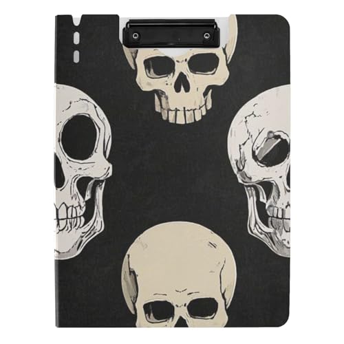 Gefaltetes Klemmbrett mit weißem Totenkopf, A4, Klemmbrett, Folio-Ordner, zwei Metall-Clips, Stifthalter, Still-Clipboard mit Abdeckung von WDdZzyy