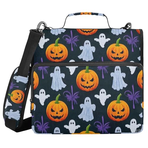 Gelber Halloween-Kürbis in Ölgemälde, 3 Ringe, Reißverschluss, Organizer mit Schultergurt und Griff, mehrere Taschen, Dokumentenmappe für die Schule Gelber Halloween-Kürbis in Ölgemälde, 3 Ringe, Reißverschluss, Organizer mit Schultergurt und Griff, mehrere Taschen, Dokumentenmappe für die Schule von WDdZzyy