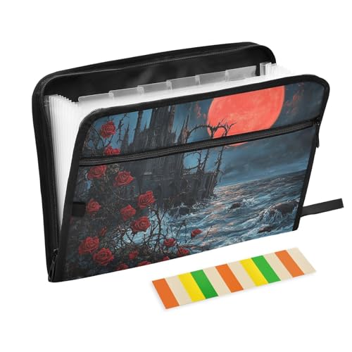 Gothic Vampirschloss, Ordner mit Etiketten, 13 Taschen, A4, Briefgröße mit Reißverschluss, für Dokumentenmappe von WDdZzyy