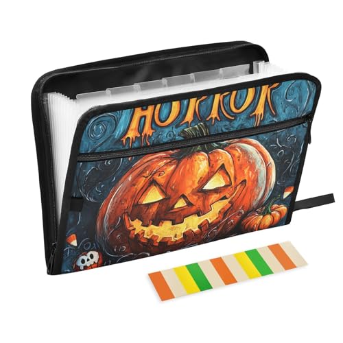 Gruselige Halloween-Akkordeon-Aktenordner mit Kürbis, 13 Taschen, A4, Briefgröße mit Reißverschluss, für Aktenordner, Fächermappe Gruselige Halloween-Akkordeon-Aktenordner mit Kürbis, 13 Taschen, A4, Briefgröße mit Reißverschluss, für Aktenordner, Fächermappe von WDdZzyy
